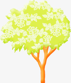 卡通绿色大树雪花树素材