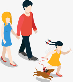 一家人散步遛狗素材