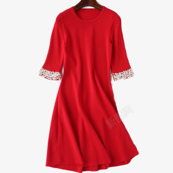 修身显瘦针织a字红裙素材