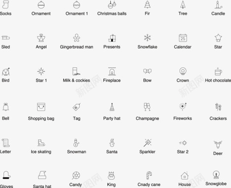 圣诞挂件素材圣诞节线型标icon图标图标
