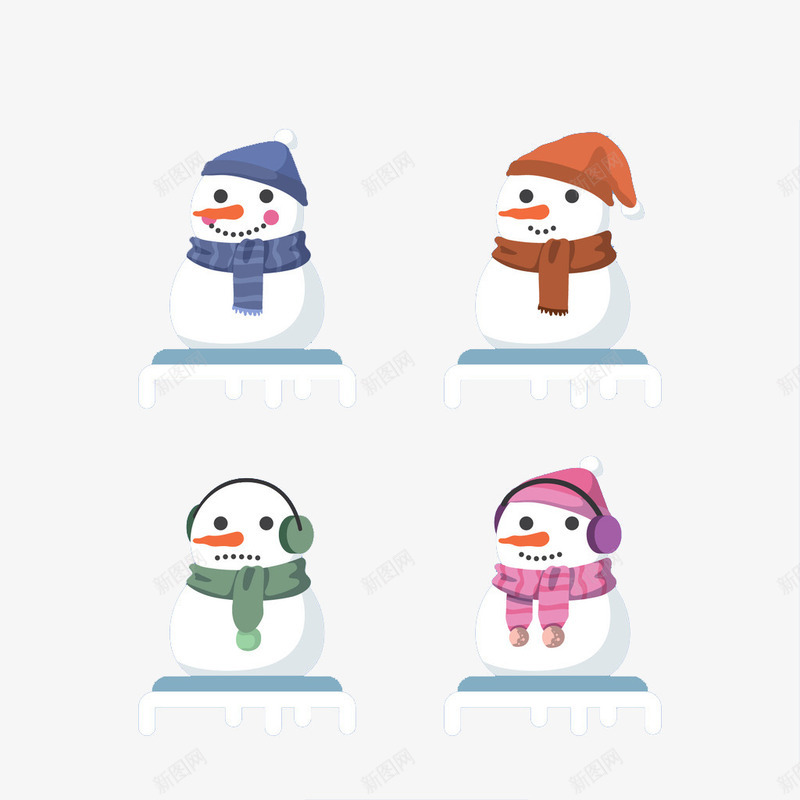 四个小雪人png免抠素材_88icon https://88icon.com 四个 庆贺 彩色 节日 雪人