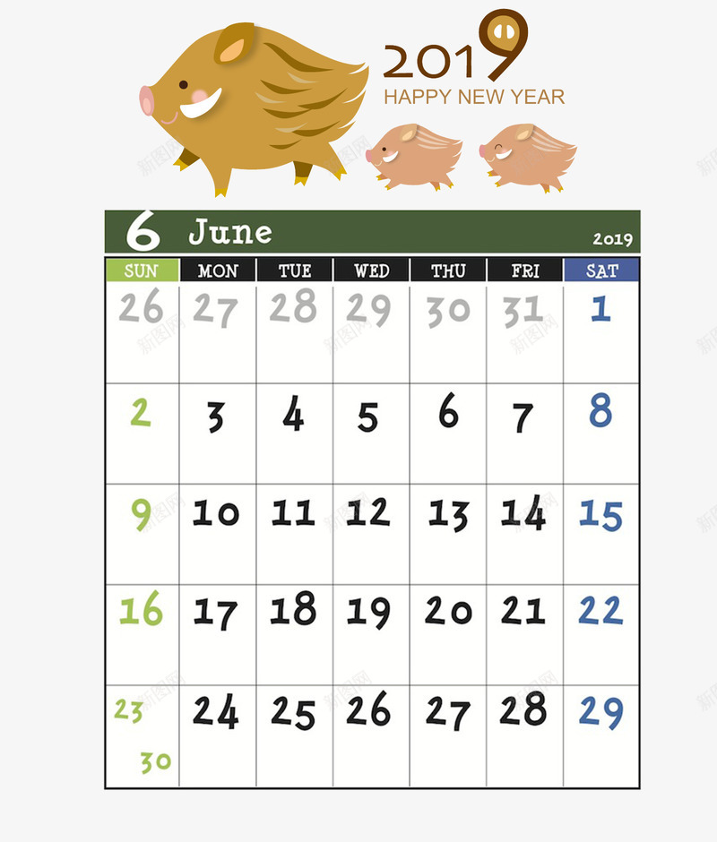 猪年日历6月专用psd免抠素材_88icon https://88icon.com 6月专用 卡通 手绘 日系 春节装饰 猪年日历