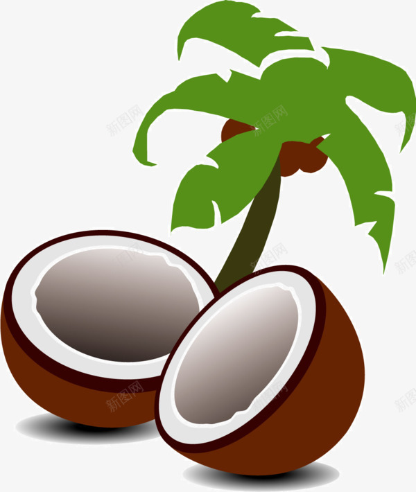 切开的椰子和椰子树png免抠素材_88icon https://88icon.com 卡通大树 椰子 椰子树 椰肉
