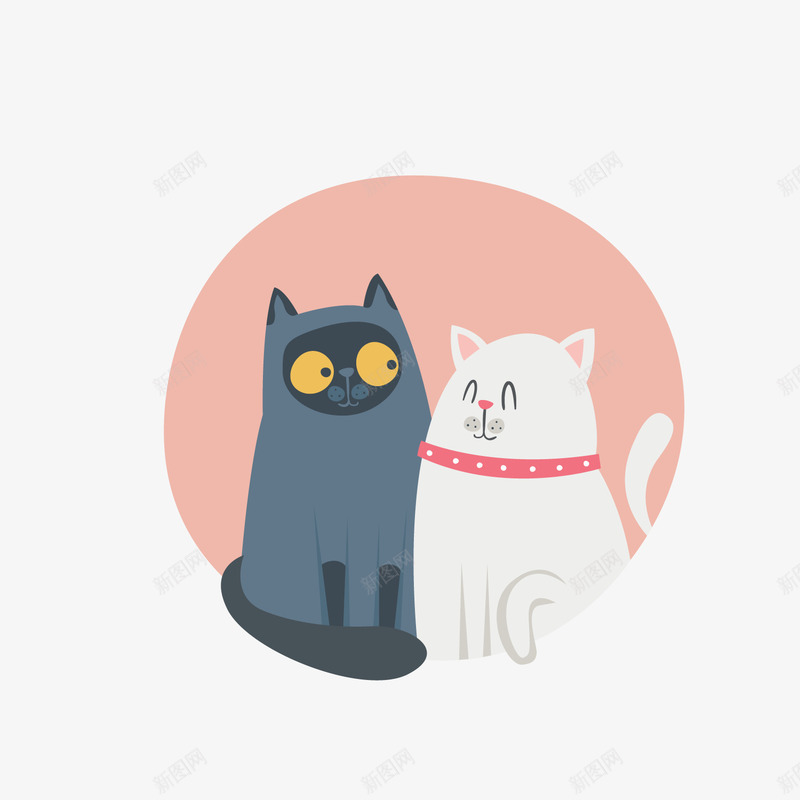 卡通两只小猫png免抠素材_88icon https://88icon.com 卡通动物 卡通猫咪 宠物猫咪 小猫咪 黑色白色