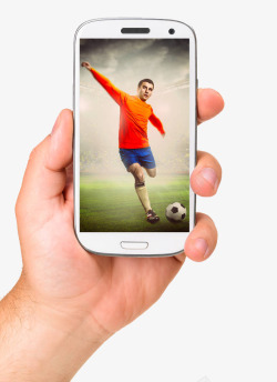 手机上踢足球的人素材