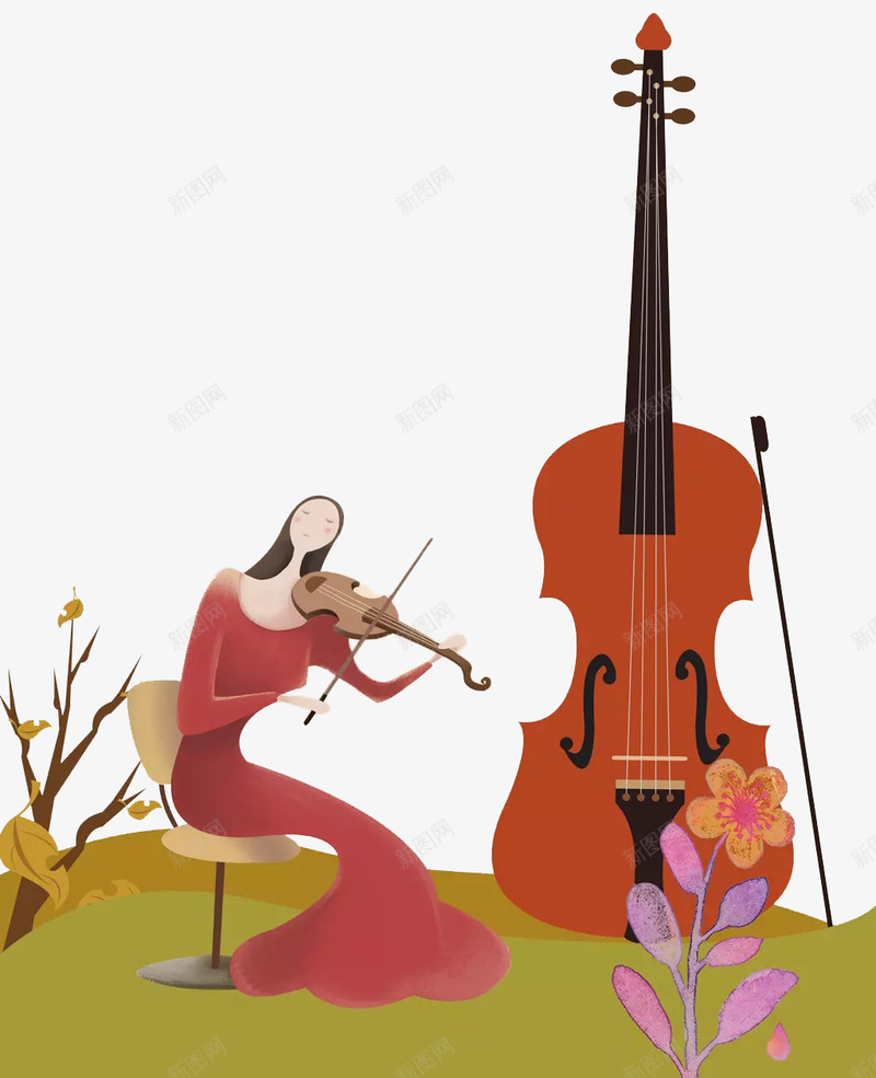 手绘大提琴png免抠素材_88icon https://88icon.com 卡通 大提琴 女士 手绘 拉提琴