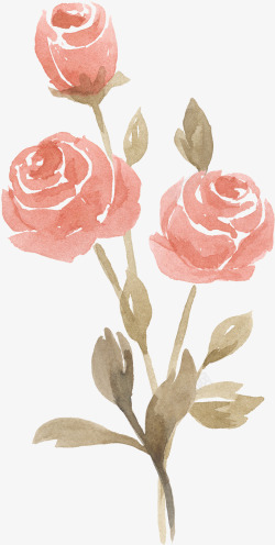 水墨粉色玫瑰花朵素材