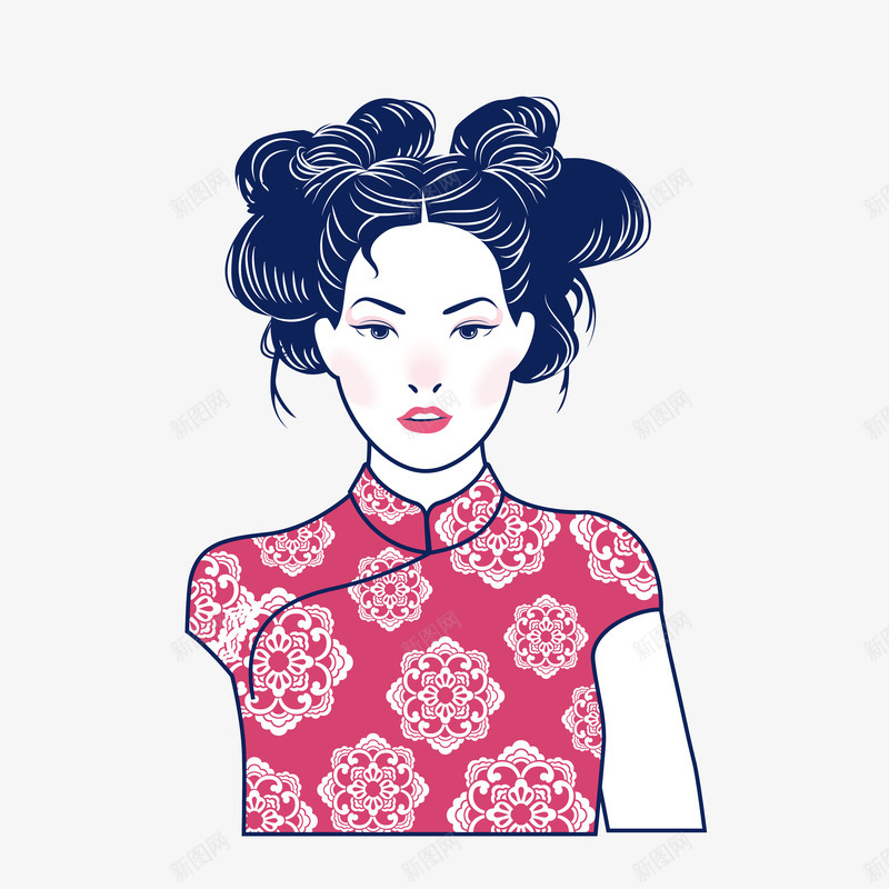 女生盘头案png免抠素材_88icon https://88icon.com 卡通 卷发 古风 女人 手绘 旗袍 漂亮 盘头 美丽 花衣