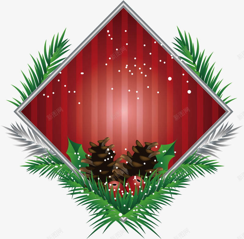 红色菱形圣诞标题框png免抠素材_88icon https://88icon.com 圣诞标题框 圣诞节 松枝边框 矢量png 红色标签 菱形边框