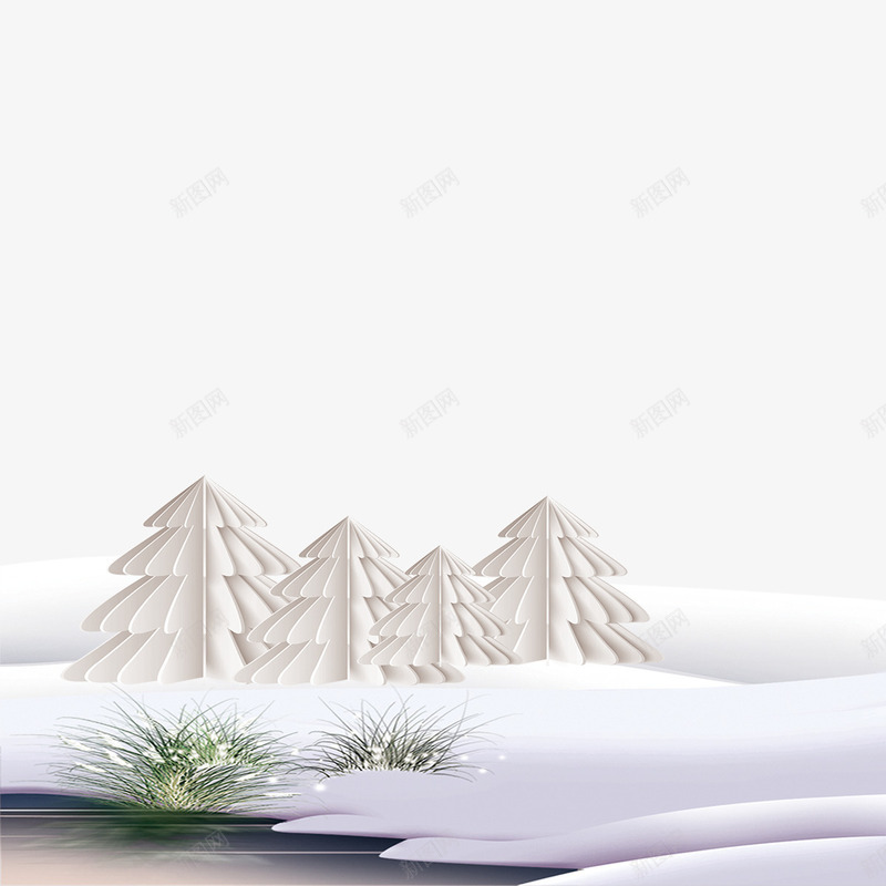 白色大雪psd免抠素材_88icon https://88icon.com 冬天 大雪 天气 寒冷 小河 松树 植物 白色