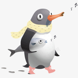 抱着鱼唱歌的企鹅矢量图素材