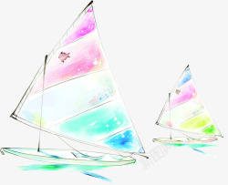 手绘艺术帆船水彩素材