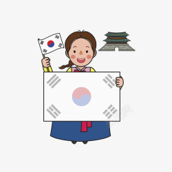 按韩国国旗的女孩素材