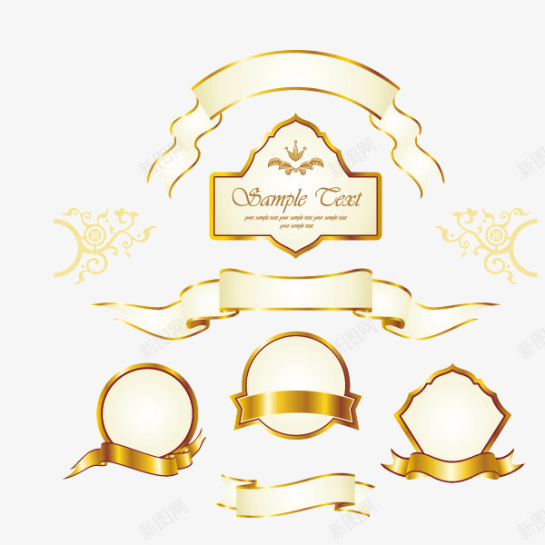 装饰图案彩带土豪金png免抠素材_88icon https://88icon.com 土豪金 彩带 装饰图案