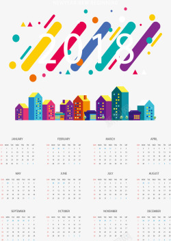 彩色城市景色日历模板矢量图素材