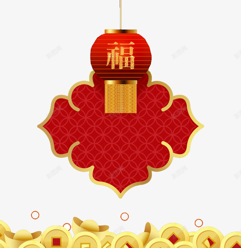 中国风灯笼装饰图png免抠素材_88icon https://88icon.com 卡通 古代风 新年 春节 灯笼 福字 红色的 金元宝