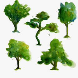 美丽的绿色水彩树木矢量图素材