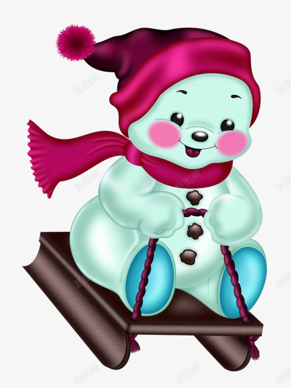 坐雪橇的雪人png免抠素材_88icon https://88icon.com 卡通 围巾 帽子 雪人 雪橇