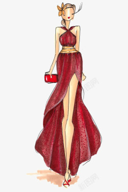 红色长裙素材