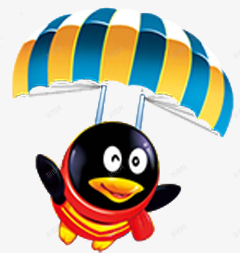 座降落伞的QQ企鹅png免抠素材_88icon https://88icon.com QQ 企鹅 卡通 可爱 降落伞