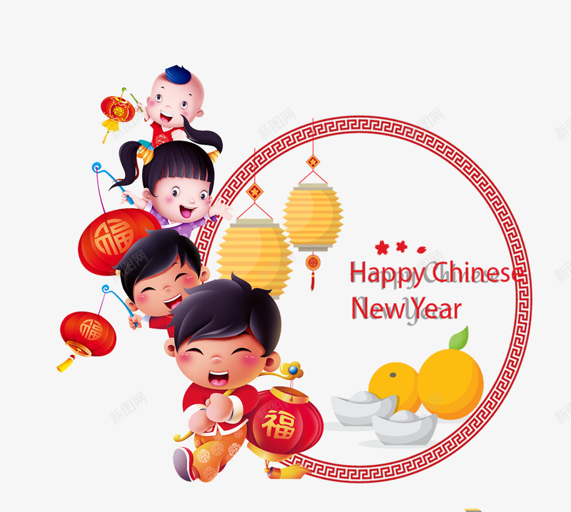 卡通福娃贺新春psd免抠素材_88icon https://88icon.com 2018 卡通 新年 新年快乐 新春 春节 灯笼 福娃