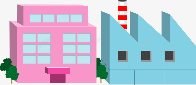卡通粉色房屋小楼png免抠素材_88icon https://88icon.com 卡通房屋 房屋小楼 童趣 粉色房屋 绿色大树 蓝色房屋
