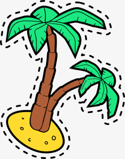 卡通手绘绿色的椰子树素材