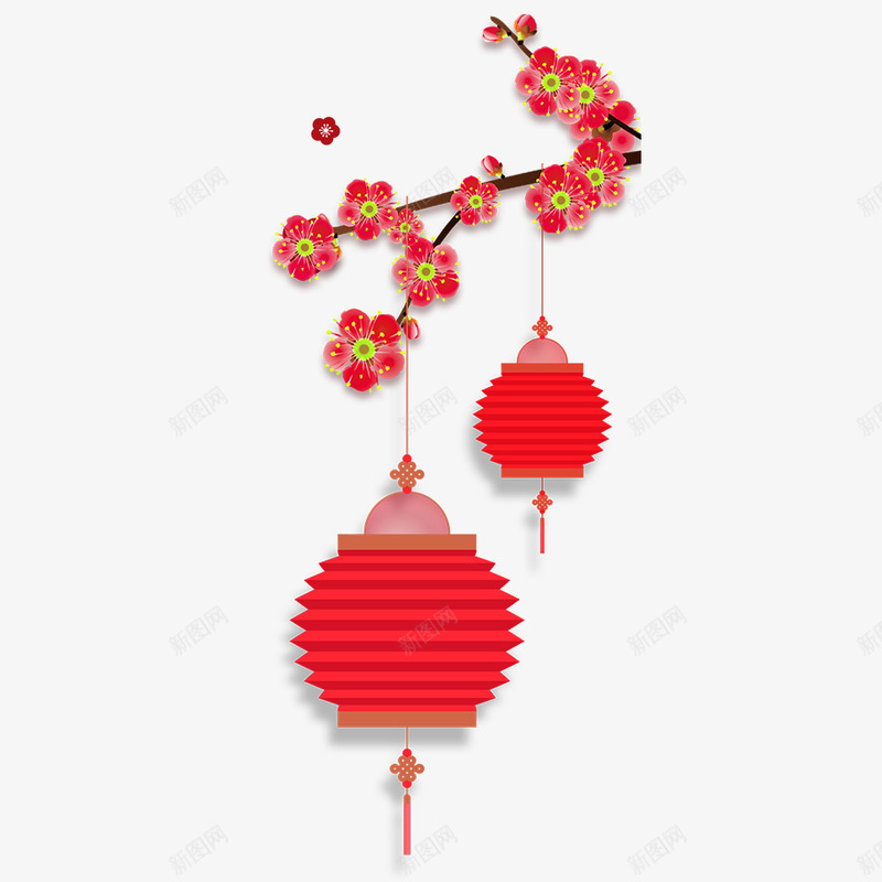 红色的灯笼和植物png免抠素材_88icon https://88icon.com 新年 春节 梅花 植物 海报装饰 灯笼 红色 过年