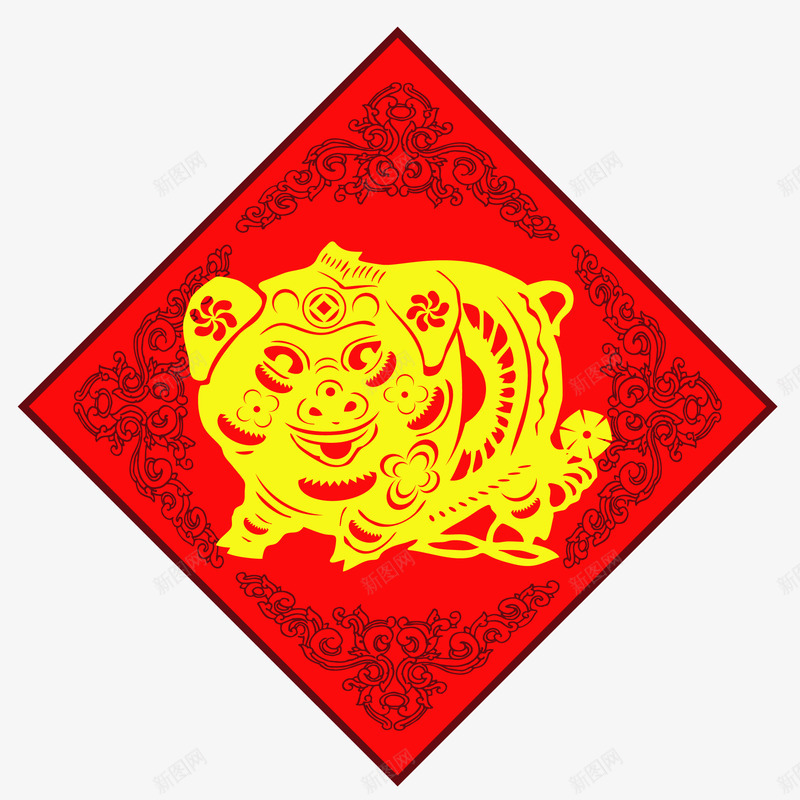 猪年喜庆红色剪纸图矢量图ai免抠素材_88icon https://88icon.com 剪纸 吉祥 吉祥如意 喜庆 春节 猪 猪年 福字 红色剪纸 矢量图