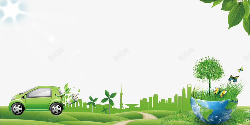 绿色清新低碳环保海报背景psd免抠素材_88icon https://88icon.com 低碳 创意设计 汽车 海报 爱护环境 环保 绿色 草地