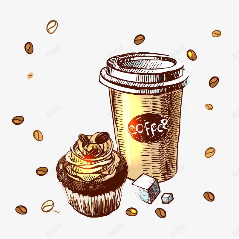 漂浮咖啡psd免抠素材_88icon https://88icon.com 咖啡豆 小蛋糕 悬浮咖啡饮料 简笔咖啡豆 糖块