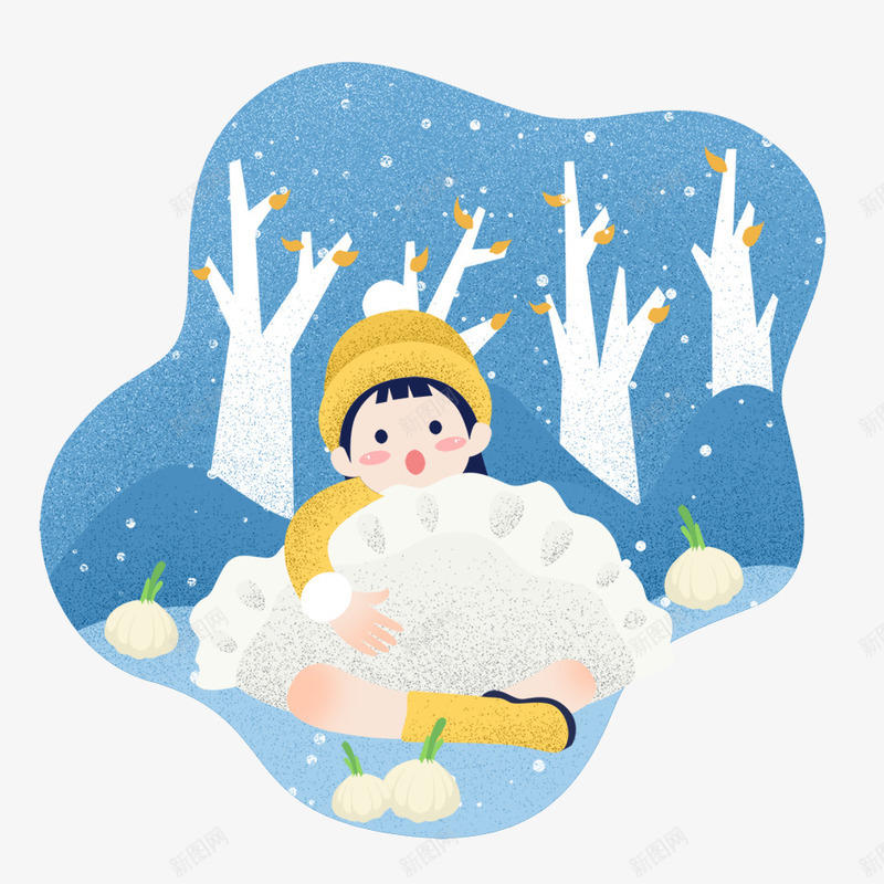 可爱小女孩png免抠素材_88icon https://88icon.com 下雪 冬季 卡通蒜 卡通饺子 可爱小女孩 唯美 唯美饺子 绿色 蒜插画 饺子