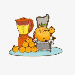 卡通香橙坐在椅子上喝橙汁素材