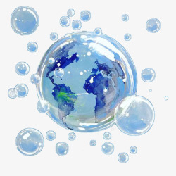 漂浮圆圈创意蓝色地球水彩泡泡高清图片