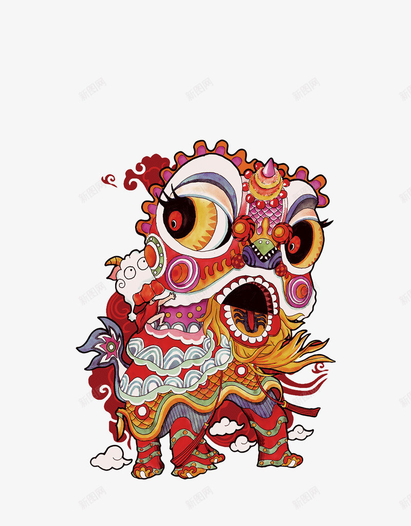 卡通春节舞狮手绘图png免抠素材_88icon https://88icon.com 卡通 可爱的 大眼睛 狮子 简图 舞狮 舞狮表演