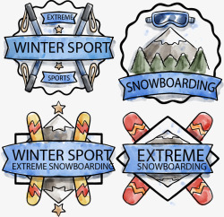水彩冬季运动标志矢量图素材