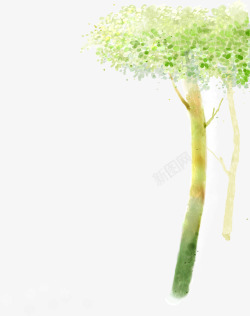 手绘绿色夏季大树素材