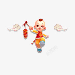 春节节免费图库提着鞭炮的福娃娃高清图片