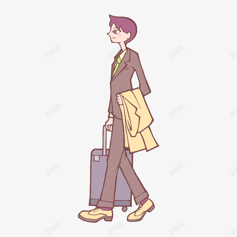 拉着行李箱的卡通男人png免抠素材_88icon https://88icon.com 人物 卡通 手绘图 旅行箱的人 行李箱 西装 走路 领带