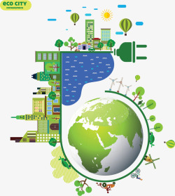 绿色能源生态城市矢量图素材