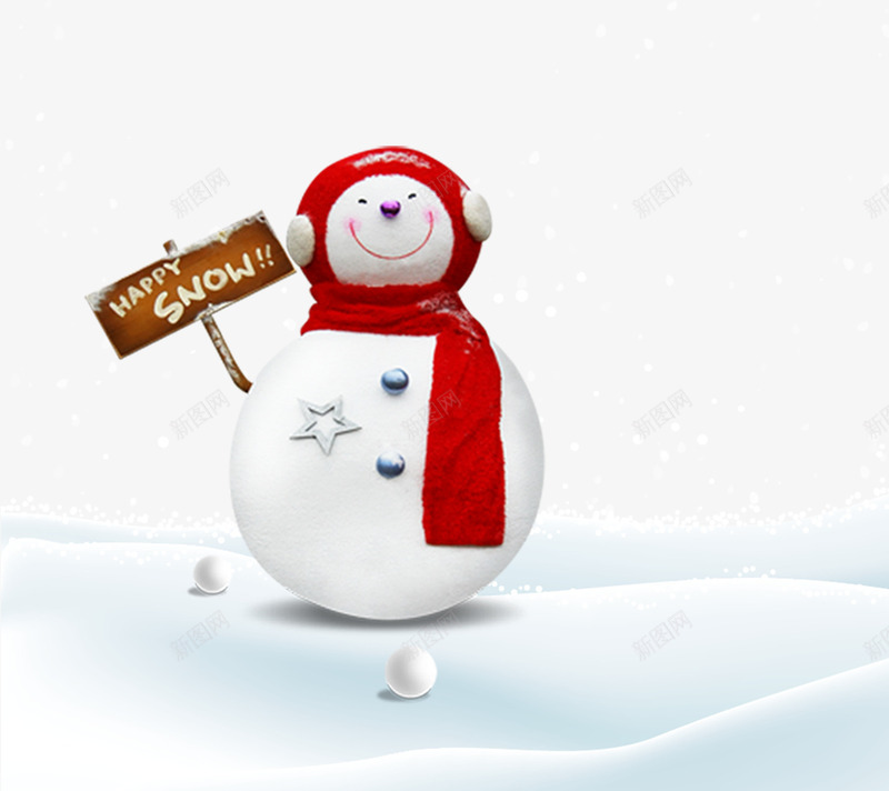 卡通雪地里的雪人png免抠素材_88icon https://88icon.com 卡通 的雪人 红色的围巾 路牌 雪地里 雪球装饰 雪花