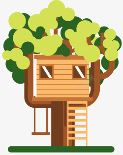 树上房屋木屋卡通风格树屋矢量图高清图片