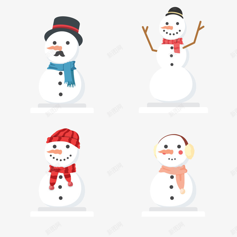 圣诞节的雪人们png免抠素材_88icon https://88icon.com 卡通 圣诞节 帽子 微笑 胡子 节日 雪人