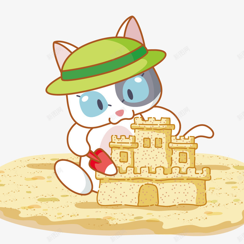 小猫在堆沙子城堡png免抠素材_88icon https://88icon.com 卡通 城堡 堆沙堡 手绘 插画 沙子