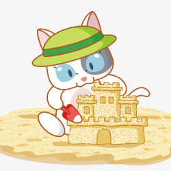小猫在堆沙子城堡素材