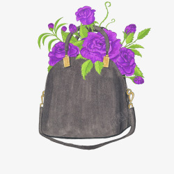 紫色书包手绘书包里的花束紫色花朵高清图片