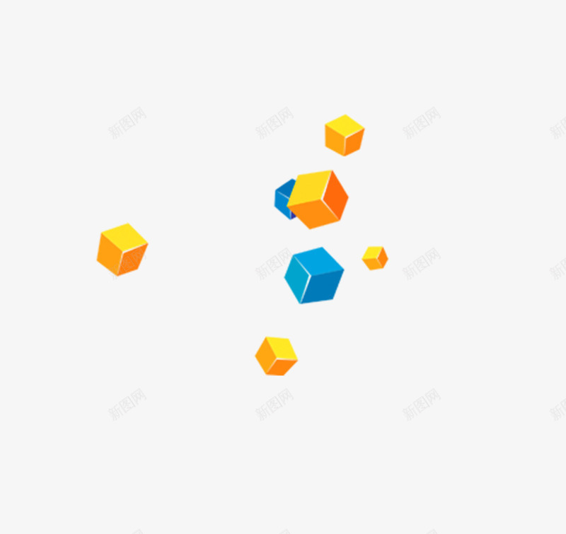 漂浮方块元素png免抠素材_88icon https://88icon.com 方块 漂浮 立体 蓝色 黄色