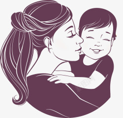 母与子紫色温情母亲亲吻孩子高清图片