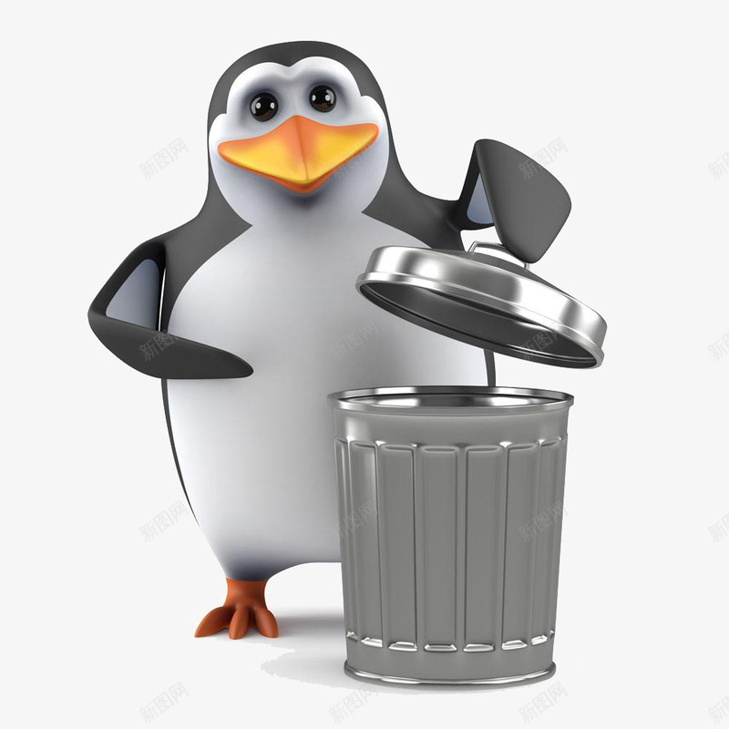 扔垃圾企鹅png免抠素材_88icon https://88icon.com 3D 企鹅 卡通 垃圾桶 环保