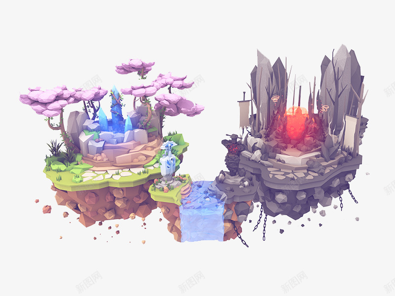 游戏场景png免抠素材_88icon https://88icon.com 国外创意素材 水 水晶 河流 漂浮的陆地 石林
